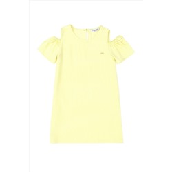 Kız Çocuk Neon Sarı Dokuma Elbise