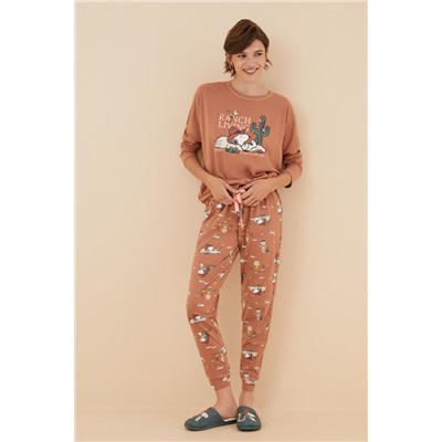 Pijama 100% algodón Snoopy marrón anaranjado