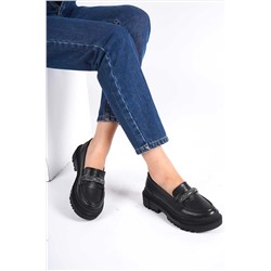 Rimex Kadın Siyah Loafer Taşlı Yüksek Taban Günlük Ayakkabı RM0214