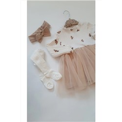 BERR Baby Kids Tütülü Etek .üstü Fitilli Kumaş Üç Lü Takım Kız Bebek Elbise brr1649