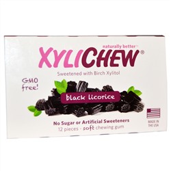 Xylichew Gum, Жевательная резинка с черной лакрицей, подслащенная березовым ксилитолом, 12 штук