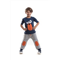 Denokids Ciddiyim Erkek Çocuk Lacivert T-shirt Gri Pantolon Takım CFF-18S1-165
