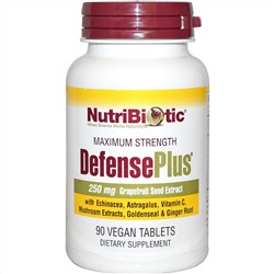 NutriBiotic, DefensePlus, 250 мг экстракт косточек грейпфрута, 90 веганских таблеток