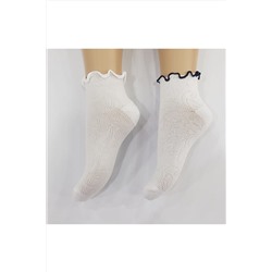 BUONUMARE Kız Çocuk Ajur Çiçek Desenli Lastik Ağzı Marul Örgülü Beyaz Renk Pamuk Çorap 2'li Set M0C0101-1098