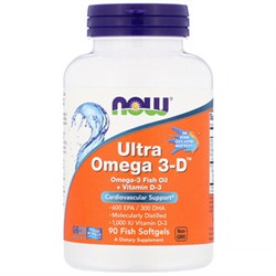 Now Foods, Ultra Omega 3-D, 90 рыбных капсул