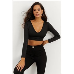 Cool & Sexy Kadın Siyah V Yaka Crop Bluz CG265