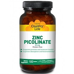 Country Life Zinc pikolinate 25 mg (Пиколинат цинка 25 мг) 100 таблеток