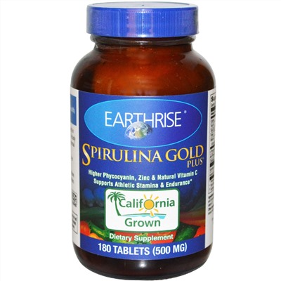 Earthrise, Спирулина Золотая Плюс, 500 мг, 180 таблеток