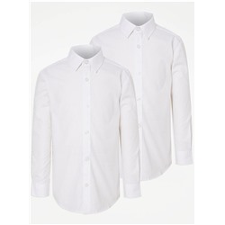 White Boys Slim Fit Long Sleeve School Shirt 2 Pack