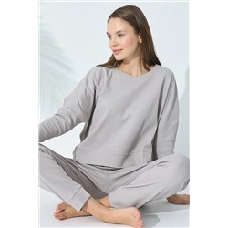 Siyah İnci Gri Örme Pijama Takımı 7598