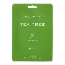 KOCOSTAR Vegan MASK TEA TREE Тканевая маска для жирной кожи с экстрактом чайного дерева