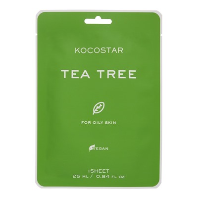 KOCOSTAR Vegan MASK TEA TREE Тканевая маска для жирной кожи с экстрактом чайного дерева