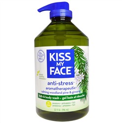 Kiss My Face, Антистрессовое средство для ванны и душа "Успокаивающая сосна и женьшень", 946 мл