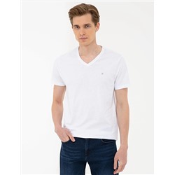 Beyaz Slim Fit Basic V Yaka Tişört