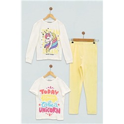 For You Kids 3lü Unicorn Baskılı Sarı Pijama Takım, For You Kids                                            
                                            3lü Unicorn Baskılı Sarı Pijama Takım