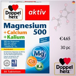 Magnesium 500 + Calcium + Kalium Tabletten (30 Stück), 69.6 g