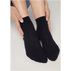 Kurze gerippte Socken mit Baumwolle und Kaschmir