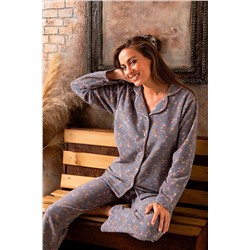 Nisanca Kışlık Yılbaşı Desenli Kadın Gömlek Polar Pijama Takımı- Geyikli Yılbaşı Pijaması K-200-181