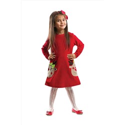Denokids Ikiz Geyik Kız Kadife Kırmızı Yılbaşı Elbise CFF-18K1-109