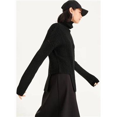 Long Sleeve Turtleneck Sweater With Asymmetrical Hem