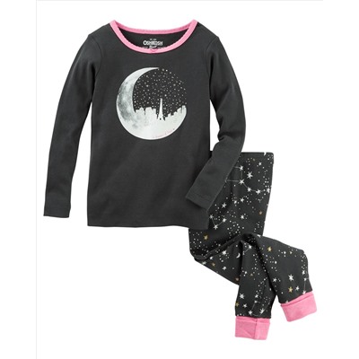 2-Piece Glow-In-The-Dark Moon Snug Fit Cotton PJs