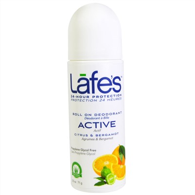 Lafe's Natural Body Care, Дезодорант-шарик, активность, цитрус и бергамот, 2,5 унции (71 г)