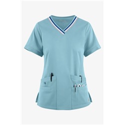 Butter-Soft STRETCH Women's 5-Pocket Short Sleeve V-Neck with Sport Trim Detail Scrub Top