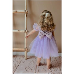 penu baby kids Mor Kısa Balon Tül Kol Detaylı Tütülü Kız Bebek Elbise - Cinderella kısatülkol