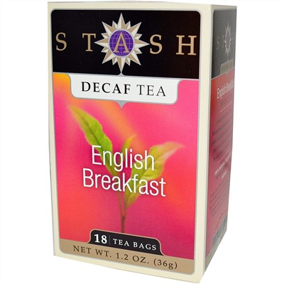 Stash Tea, Чай высшего сорта без кофеина, English Breakfast, 18 чайных пакетиков, 1,2 унции (36 г)