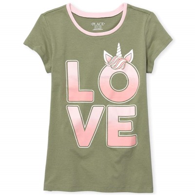 Girls Short Sleeve Glitter 'Love' Unicorn Graphic Tee