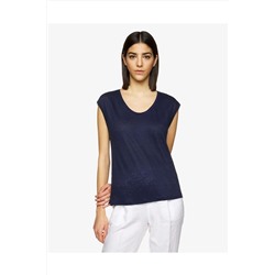 United Colors of Benetton Kadın Lacivert Basic Keten T-shirt 312023S1ME16B1-252