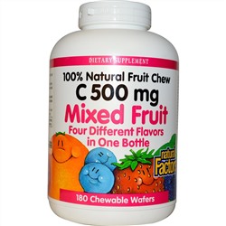 Natural Factors, C 500 мг, Фруктовый микс, 180 жевательных конфет