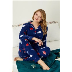 Siyah İnci Düğmeli Polar Pijama Takım 22274091