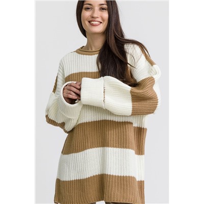 Женский удлиненный вязаный свитер оверсайз в полоску Happy Fox