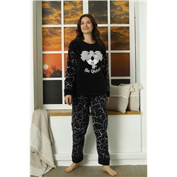 Mossta Koala Kol Ve Paça Detaylı Polar Pijama Takımı Siyah BY21029