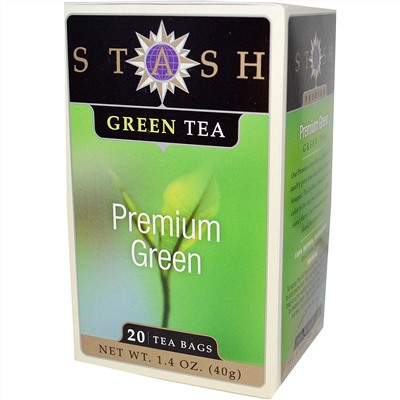 Stash Tea, Высший сорт, зеленый чай, Premium Green, 20 чайных пакетиков, 1,4 унции (40 г)