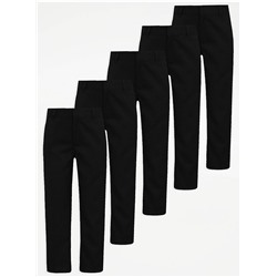 Boys Black Regular Leg School Trousers 5 Pack