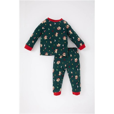 Defacto Erkek Bebek Yeni Yıl Baskılı Uzun Kollu Fitilli Kaşkorse Pijama Takımı B1947A523WN