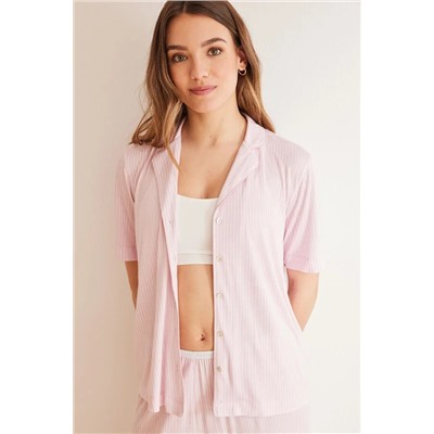 Pijama camisero rayas rosa Ecovero™