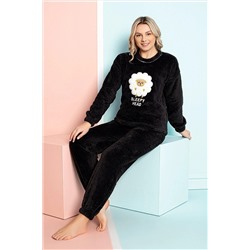 Nisanca Desenli Tam Peluş Kışlık Yılbaşı Kadın Pijama Takımı 4003