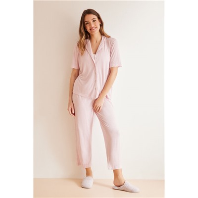 Pijama camisero rayas rosa Ecovero™