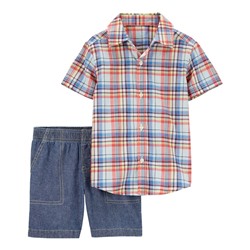 Toddler 2-Piece Palm Tree Button-Front Shirt & Short Set