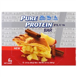 Pure Protein, Plus Bar, яблочный пирог, 6 батончиков, каждый по 2.11 унц. (60 г.)