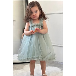 meqlife Prenses Kız Çocuk Parti Elbisesi Doğum Günü Kıyafeti - Su Yeşili MEQ00001MQ