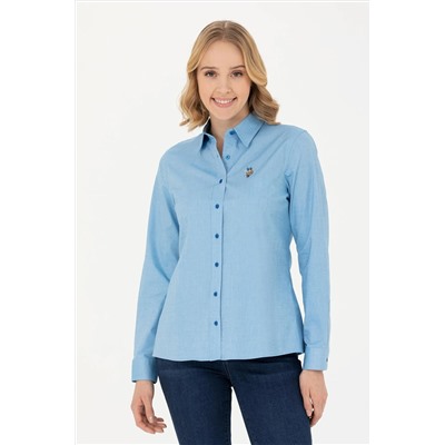 Kadın Kobalt Mavi Uzun Kollu Basic Gömlek