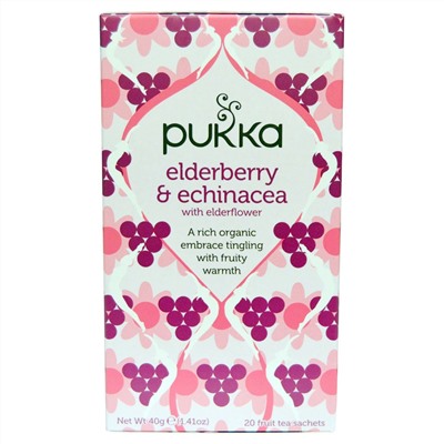 Pukka Herbs, Elderberry & Echinacea , 20 Fruit Tea Sachets, 1.41 oz (40 g) Each