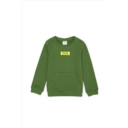 Erkek Çocuk Yeşil Basic Bisiklet Yaka Sweatshirt