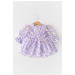 Banamio Alyssa Kız Bebek Çocuk Pamuk Astarlı Papatya Baskılı Kabarık Tüllü Elbise (LİLA RENK) ALYSSA10000