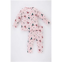 Defacto Kız Bebek Yılbaşı Temalı Uzun Kollu Fitilli Kaşkorse Pijama Takımı B2118A523WN