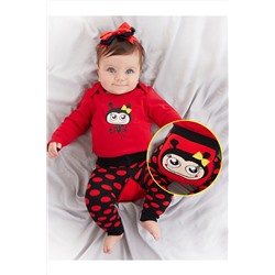 Denokids Uğur Böceği Kız Bebek Pamuklu Kırmızı Body Puantiyeli Tayt-Pantolon Takım CFF-22S1-183